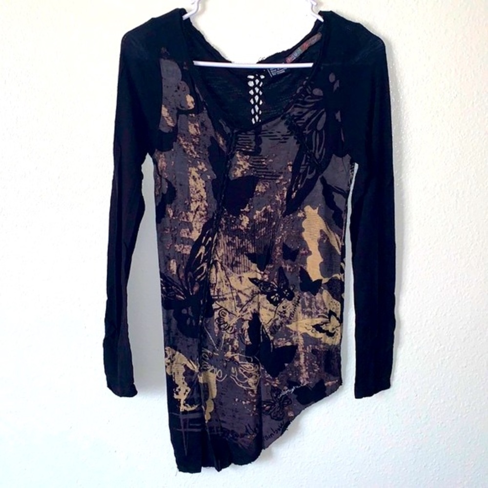 Desigual Rainbow Assymetrical Long Sleeves Butterfly Top